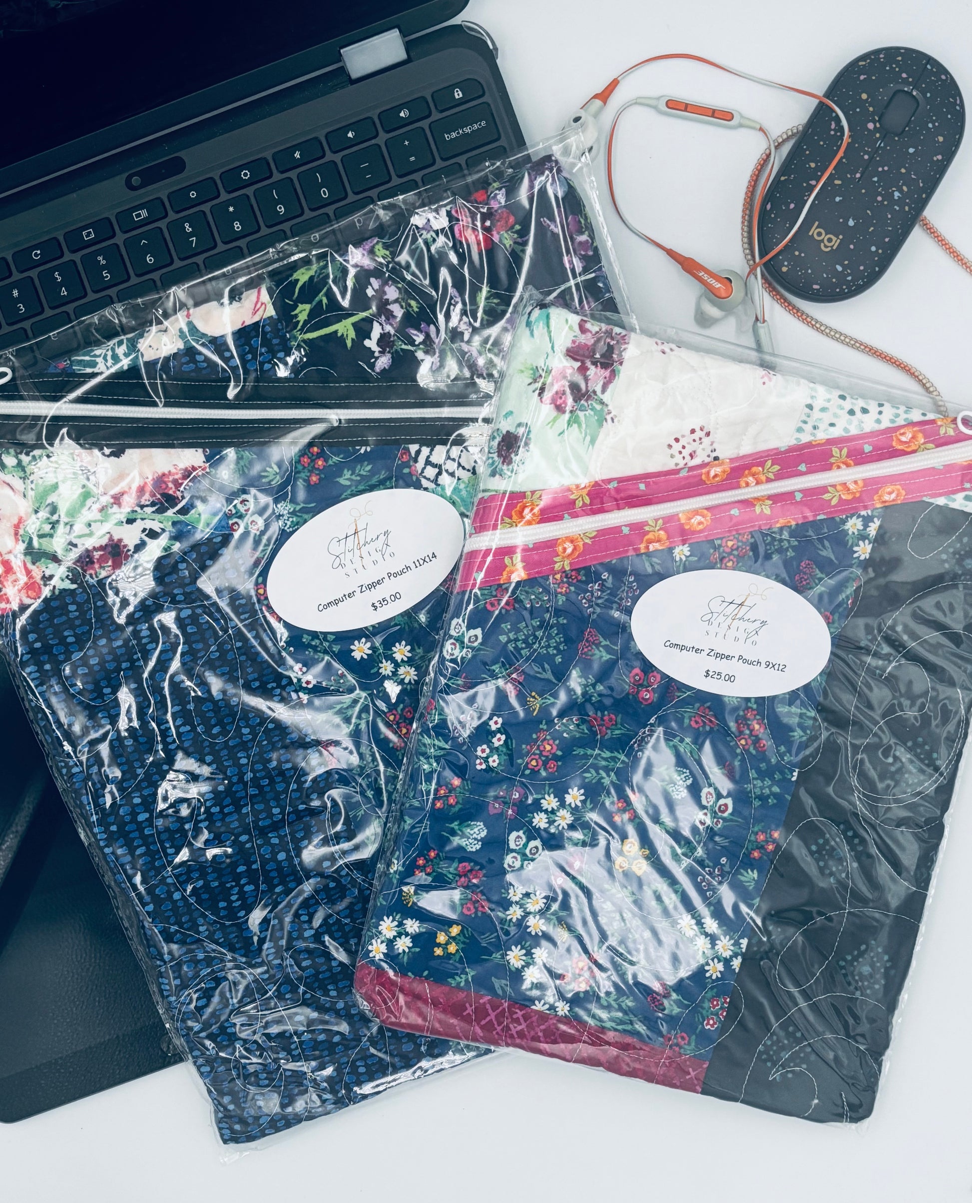 Navy Floral Laptop Bag