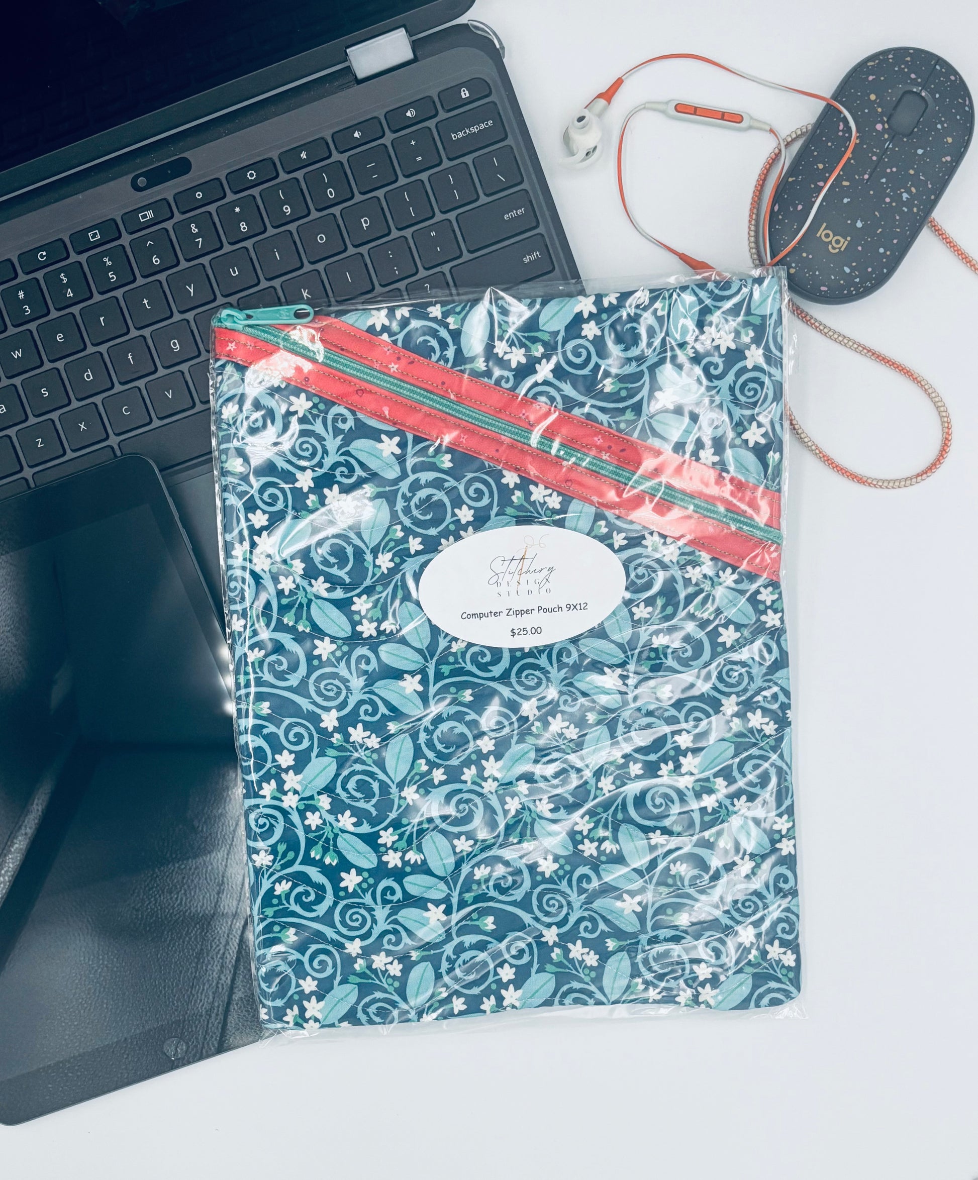 Blue Floral Laptop Bag